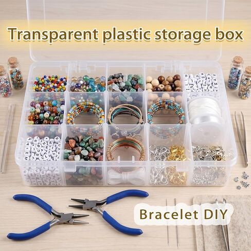 YuYueWeiXiao 15-Grid Large Plastic Storage Box with Shelves, Transparent compartments, Ideal for Snacks, Bead Crafts, Jewelry, and Fishing Gear. Dimensions: 10.6 x 6.7 x 2.2 inches. in Saudi Arabia
