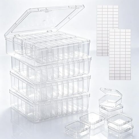 124Pcs Bead Storage Containers,Clear Plastic Bead Organizer Boxes with 128 Stickers for Diamond Painting Accessories Seed Jewelry Charms DIY Craft(4 Large Boxes and 120 Small Boxes) in Saudi Arabia