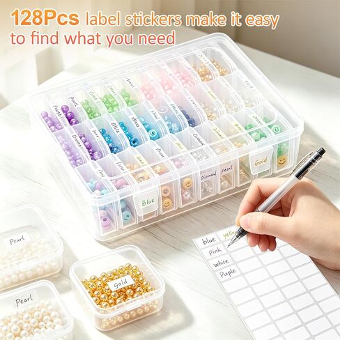 124Pcs Bead Storage Containers,Clear Plastic Bead Organizer Boxes with 128 Stickers for Diamond Painting Accessories Seed Jewelry Charms DIY Craft(4 Large Boxes and 120 Small Boxes) in Saudi Arabia