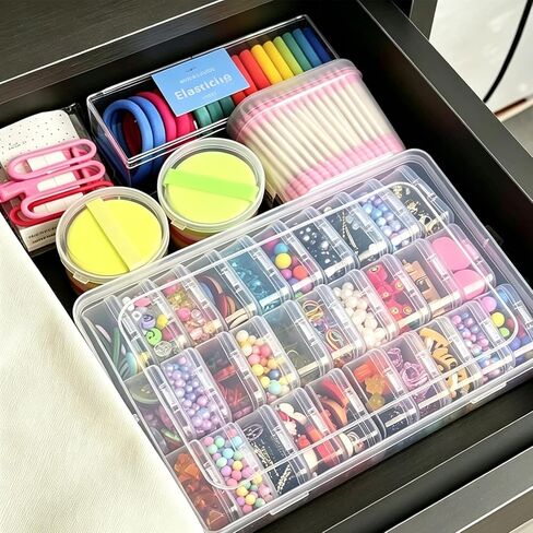 124Pcs Bead Storage Containers,Clear Plastic Bead Organizer Boxes with 128 Stickers for Diamond Painting Accessories Seed Jewelry Charms DIY Craft(4 Large Boxes and 120 Small Boxes) in Saudi Arabia
