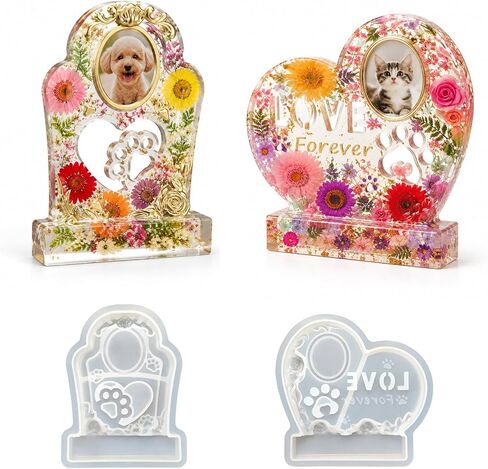 Pet Memorial Resin Molds Set, 2Pcs Heart & Tombstone Shaped Memorial Picture Frame Silicone Resin Molds for Animal Monument，Keepsake Memory Box, Garden Stone in Saudi Arabia