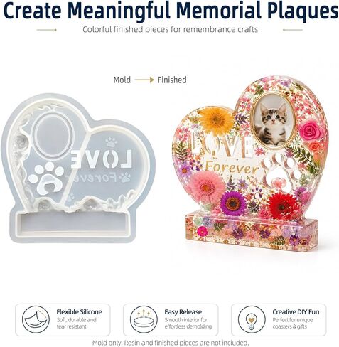 Pet Memorial Resin Molds Set, 2Pcs Heart & Tombstone Shaped Memorial Picture Frame Silicone Resin Molds for Animal Monument，Keepsake Memory Box, Garden Stone in Saudi Arabia