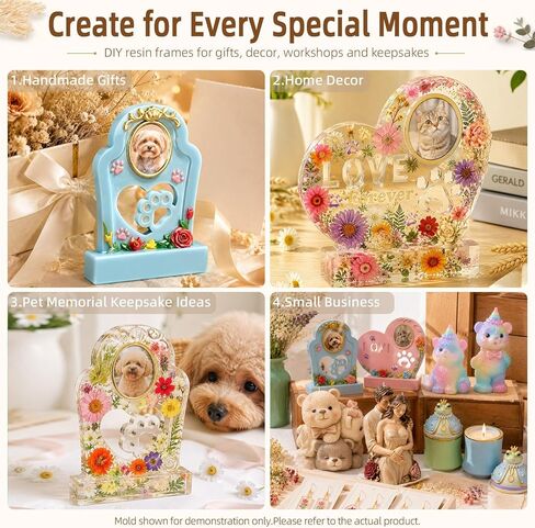 Pet Memorial Resin Molds Set, 2Pcs Heart & Tombstone Shaped Memorial Picture Frame Silicone Resin Molds for Animal Monument，Keepsake Memory Box, Garden Stone in Saudi Arabia