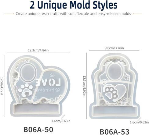 Pet Memorial Resin Molds Set, 2Pcs Heart & Tombstone Shaped Memorial Picture Frame Silicone Resin Molds for Animal Monument，Keepsake Memory Box, Garden Stone in Saudi Arabia