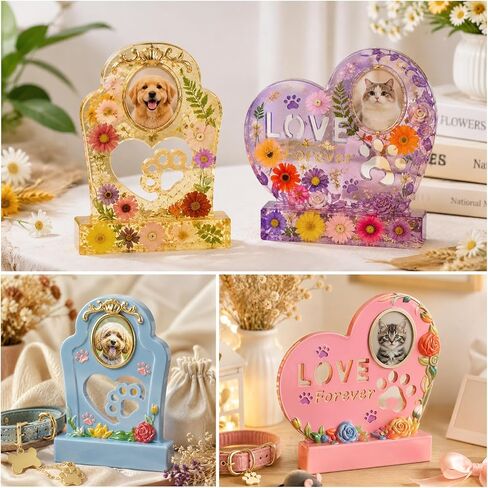 Pet Memorial Resin Molds Set, 2Pcs Heart & Tombstone Shaped Memorial Picture Frame Silicone Resin Molds for Animal Monument，Keepsake Memory Box, Garden Stone in Saudi Arabia