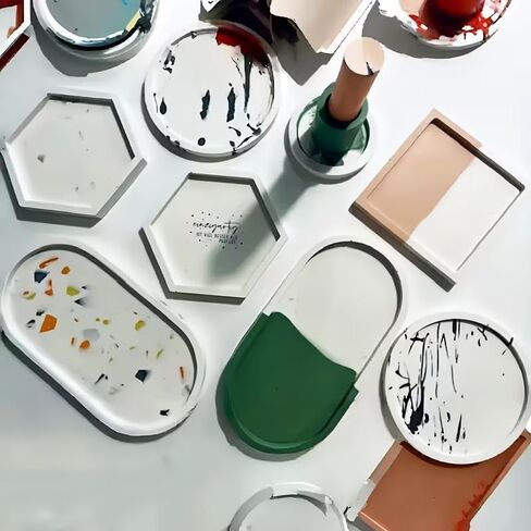 7pcs Tray Silicone Mold Tray Set, Gypsum Mold, Resin Casting Silicone, Coaster Tea Production, Crystal Dropper Set Oval, Circular, Rectangular, Square, Hexagonal in Kuwait