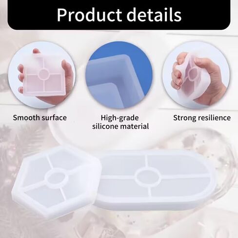 7pcs Tray Silicone Mold Tray Set, Gypsum Mold, Resin Casting Silicone, Coaster Tea Production, Crystal Dropper Set Oval, Circular, Rectangular, Square, Hexagonal in Kuwait