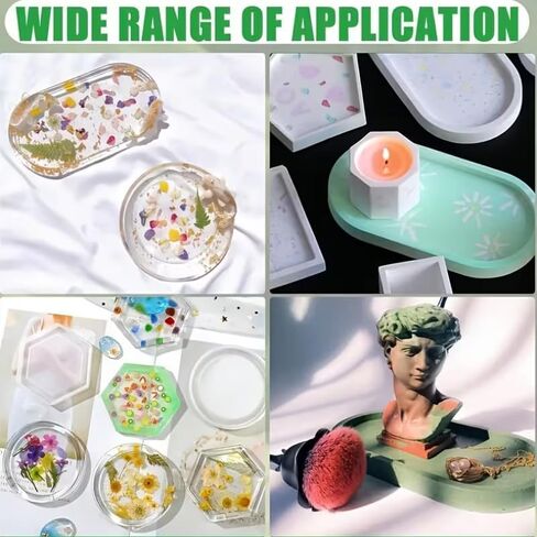7pcs Tray Silicone Mold Tray Set, Gypsum Mold, Resin Casting Silicone, Coaster Tea Production, Crystal Dropper Set Oval, Circular, Rectangular, Square, Hexagonal in Kuwait