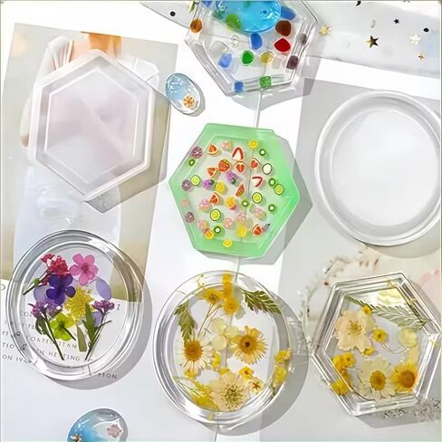 7pcs Tray Silicone Mold Tray Set, Gypsum Mold, Resin Casting Silicone, Coaster Tea Production, Crystal Dropper Set Oval, Circular, Rectangular, Square, Hexagonal in Kuwait