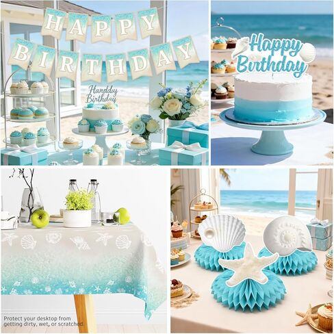 cocomigo 299pcs Beach Birthday Party Decorations Serves 25 Guests, Worry-free One-stop Set, with Balloons Arch, Banner Thick Plates and Cupcake Toppers, Easy Setup for Ocean-Themed Party in Kuwait