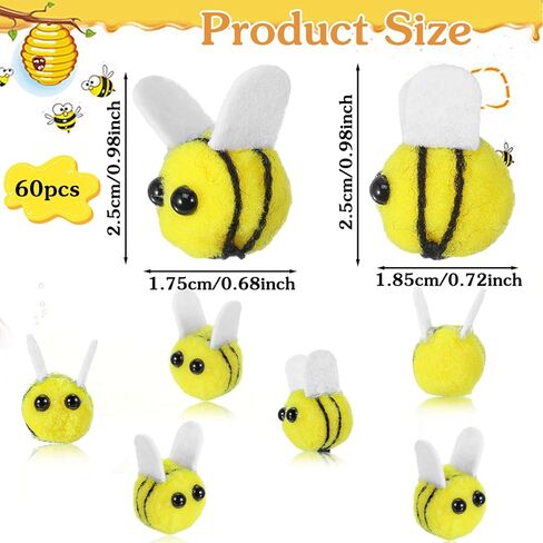 Apojgitn 30PCS Bees Wool Felt, Yellow Bee Shapes Toy for DIY Crafts, Cute Bee Party Favors, Mini Bees Costume Plush, Elastic Felt Animals Balls for Birthday Party Decorations, Stuffed Crochet Bees in Kuwait