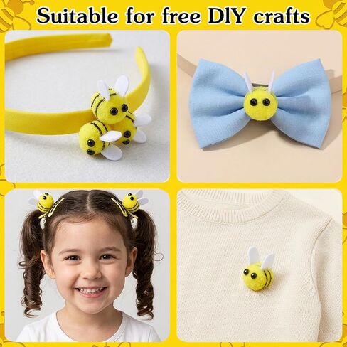 Apojgitn 30PCS Bees Wool Felt, Yellow Bee Shapes Toy for DIY Crafts, Cute Bee Party Favors, Mini Bees Costume Plush, Elastic Felt Animals Balls for Birthday Party Decorations, Stuffed Crochet Bees in Kuwait