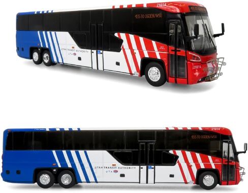 MCI D45 CRT LE Coach - Utah Transit Authority (UTA) (Red/White/Blue) - Route: 455 to Ogden/WSU - 1:87 (HO) Diecast Bus by Iconic Replicas - Limited Edition of 504 in Kuwait