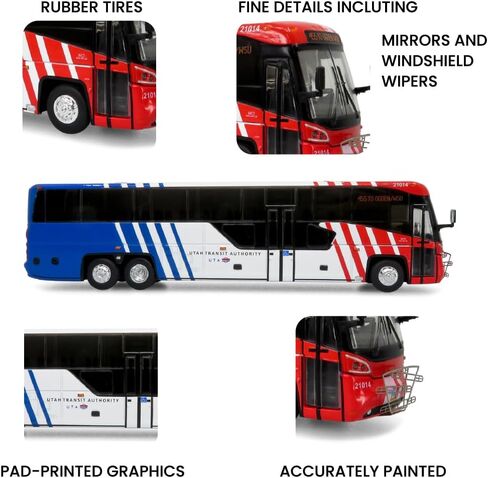 MCI D45 CRT LE Coach - Utah Transit Authority (UTA) (Red/White/Blue) - Route: 455 to Ogden/WSU - 1:87 (HO) Diecast Bus by Iconic Replicas - Limited Edition of 504 in Kuwait