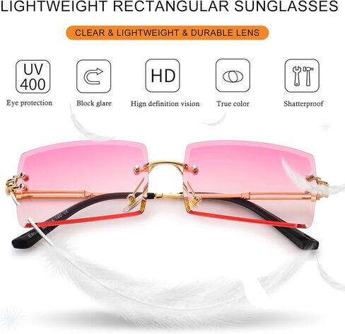 Rimless Rectangle Sunglasses Women Men Trendy Square Y2K Glasses Retro Frameless Eyewear Gradient Lens in Saudi Arabia