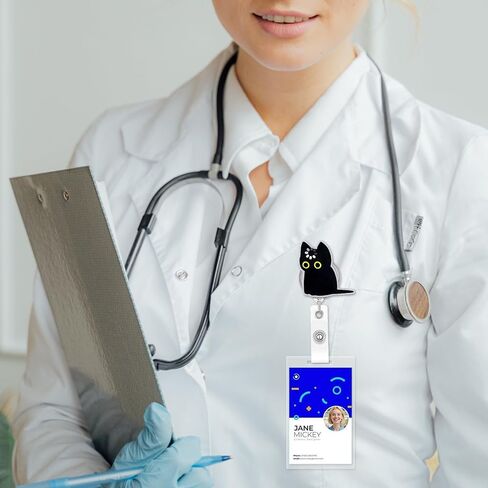 بكرة شارة ممرضة مضحكة، بكرات شارة تحميل القطة السوداء مع مشبك قابل للسحب، حامل قطة لطيف لمعلم العامل الطبي RN LPN CNA، ملحقات هدايا مكتب طالب التمريض المضحكة in Kuwait