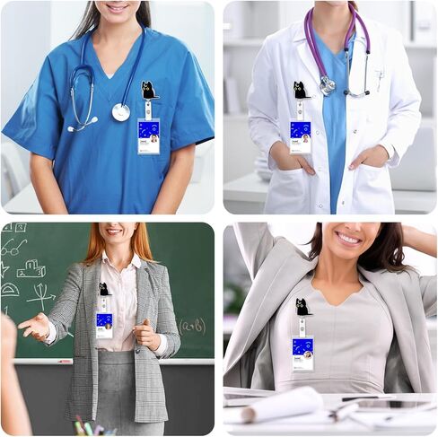بكرة شارة ممرضة مضحكة، بكرات شارة تحميل القطة السوداء مع مشبك قابل للسحب، حامل قطة لطيف لمعلم العامل الطبي RN LPN CNA، ملحقات هدايا مكتب طالب التمريض المضحكة in Kuwait