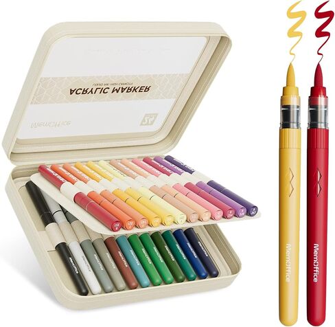 MemOffice Direct Liquid Acrylic Paint Markers, 48 Colors Brush Tip Pens with Carrying Case, No Bleed, Waterproof, for Rock, Wood, Canvas, Glass, Fabric, DIY Crafts for Adults in Saudi Arabia