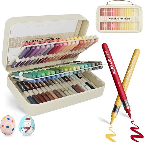 MemOffice Direct Liquid Acrylic Paint Markers, 48 Colors Brush Tip Pens with Carrying Case, No Bleed, Waterproof, for Rock, Wood, Canvas, Glass, Fabric, DIY Crafts for Adults in Saudi Arabia