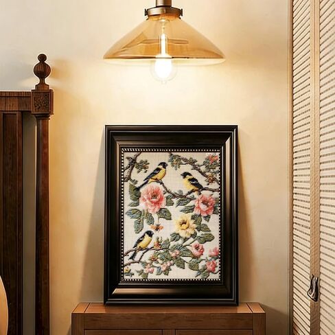 EZDNKPI DIY Cross Stitch Kit for Beginners Goldfinches Bees and Flowers 11CT Embroidery Kit with Pattern Stamped Count by Numbers Craft Kit 12x16inch in Kuwait