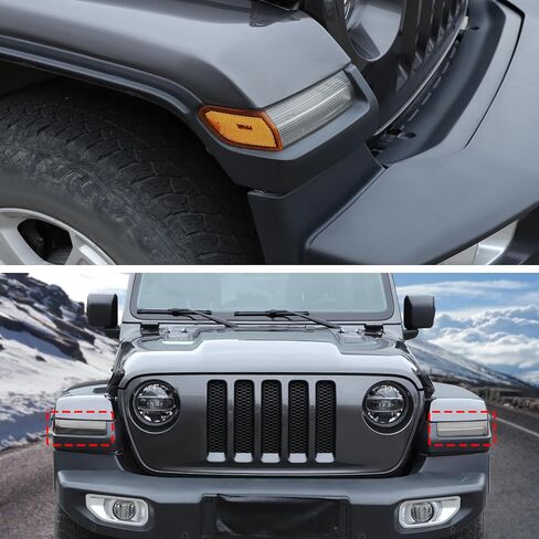 CheroCar Smoked Black Turn Signal Light Cover Front Side Turn Light Eyebrow Light Cover Trim Frame Fit for 2018-2025 Jeep Wrangler JL JLU & 2020-2025+Gladiator JT Exterior Accessories in Kuwait