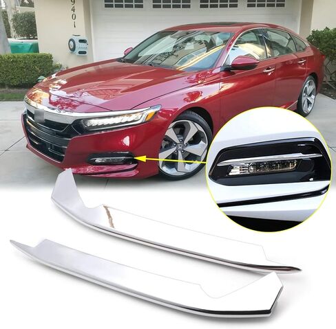 x xotic tech Exterior Front Fog Light Eyebrow Bezel Frame Cover Trim, Chrome, Compatible with Honda Accord 10th Gen 2018-2020 in Kuwait