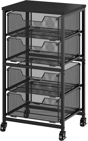 Rolling Cart with Drawers, Utility Storage Cart with Lockable Wheels, Metal snack cart, Under Desk Storage for Office, Kitchen, Craft, and Art Supplies, Black in Saudi Arabia
