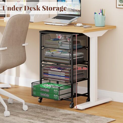 Rolling Cart with Drawers, Utility Storage Cart with Lockable Wheels, Metal snack cart, Under Desk Storage for Office, Kitchen, Craft, and Art Supplies, Black in Saudi Arabia