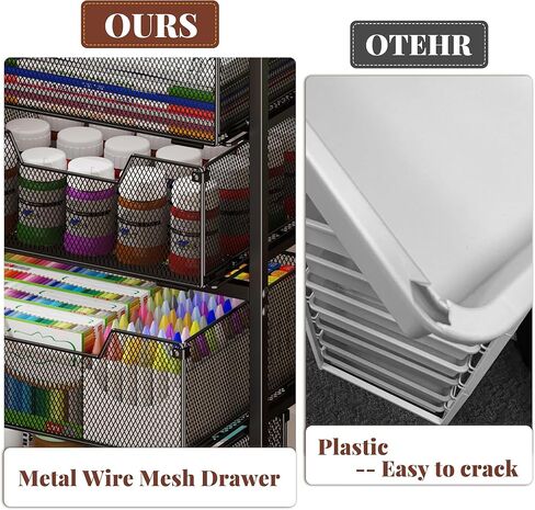 Rolling Cart with Drawers, Utility Storage Cart with Lockable Wheels, Metal snack cart, Under Desk Storage for Office, Kitchen, Craft, and Art Supplies, Black in Saudi Arabia