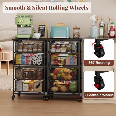 Rolling Cart with Drawers, Utility Storage Cart with Lockable Wheels, Metal snack cart, Under Desk Storage for Office, Kitchen, Craft, and Art Supplies, Black in Saudi Arabia