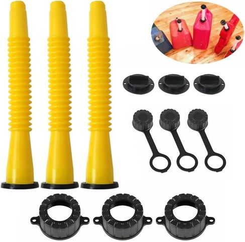 Xspeedonline 3 Set Gas Can Spout Replacement Kit Includes Pour Nozzle Spout Stopper Cap Gaskets Rear Vent Cap Update Old Style Plastic Fuel Diesel Cotainer for Blitz Rubbermain Essence Gott RotopaX in Kuwait