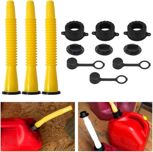 Xspeedonline 3 Set Gas Can Spout Replacement Kit Includes Pour Nozzle Spout Stopper Cap Gaskets Rear Vent Cap Update Old Style Plastic Fuel Diesel Cotainer for Blitz Rubbermain Essence Gott RotopaX in Kuwait