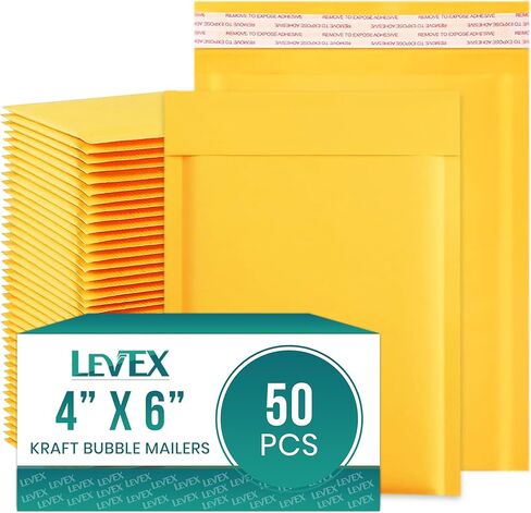 Levex - #0000 4" x 6" [50 Pack) Kraft Bubble Mailers, Padded Envelope Mailers, Packing Envelope & Mailing Bags for Shipping in Saudi Arabia
