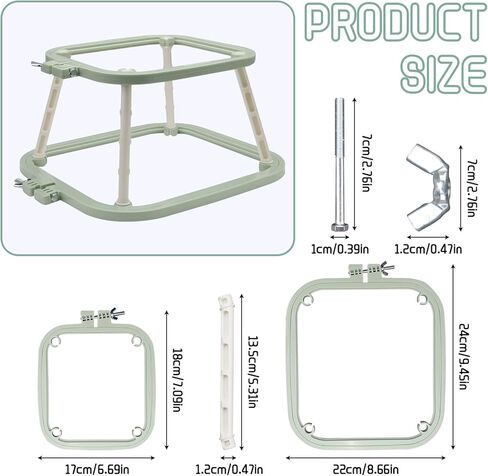 2-Layer Small Embroidery Hoop Stand, Square Hands Free Embroidery Frame for DIY Crafts, ABS Plastic Cross Stitch Hoop Holder for Craft Sewing, Needlework (Green) in Saudi Arabia