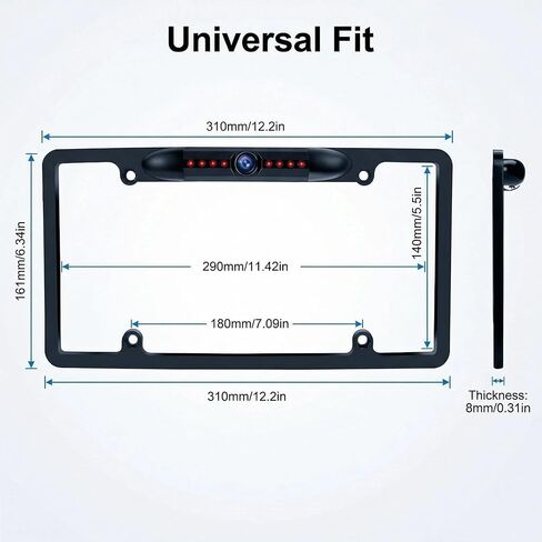 License Plate Frame Backup Camera 8 IR LEDs Night Vision Heavy Duty Metal Frame Waterproof Rear View Camera for Reversing Parking -Universal Fit for US Cars, Trucks, SUVs, Pickups in Saudi Arabia