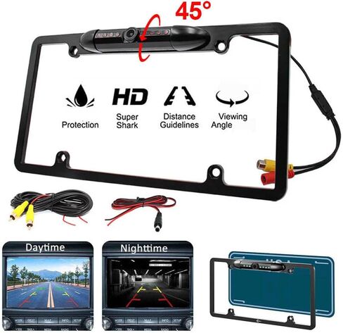 License Plate Frame Backup Camera 8 IR LEDs Night Vision Heavy Duty Metal Frame Waterproof Rear View Camera for Reversing Parking -Universal Fit for US Cars, Trucks, SUVs, Pickups in Saudi Arabia