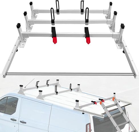 54" Ladder Roof Rack Fit for Ford Transit 150 250 350, 2015-2025 Heavy Duty Ladder Roof Rack with Rear Roller for Cargo Van, 800lbs Load Capacity (3 Crossbars), for Transporting Ladders, Pipes in Saudi Arabia