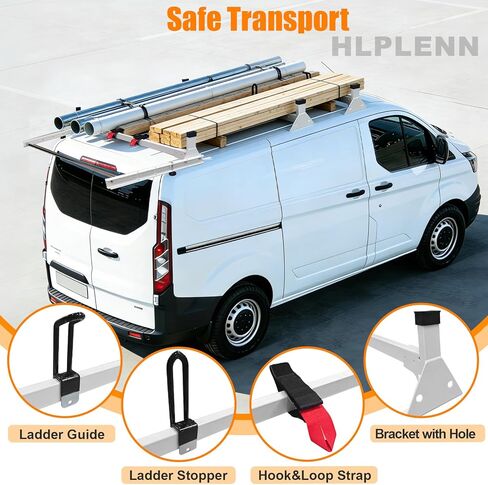 54" Ladder Roof Rack Fit for Ford Transit 150 250 350, 2015-2025 Heavy Duty Ladder Roof Rack with Rear Roller for Cargo Van, 800lbs Load Capacity (3 Crossbars), for Transporting Ladders, Pipes in Saudi Arabia