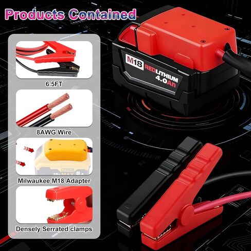 Jumper Cables with Adapter Compatible with Milwaukee M18 18V Battery, 1.64FT 8AWG Silicone Wire Jumper Starter, Automotive Booster Cable for Jump Starting Car Using Tool Battery in Saudi Arabia
