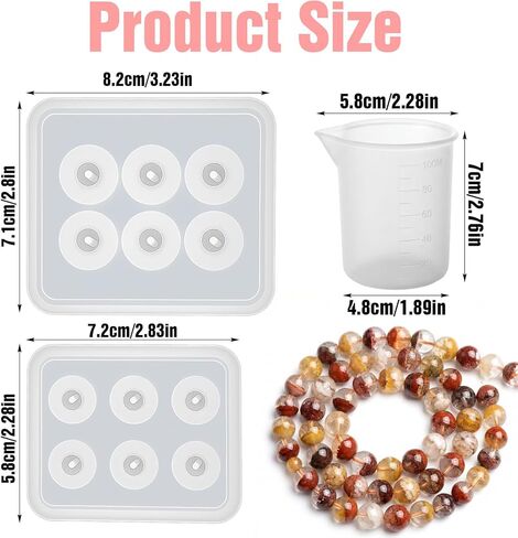 2 Pcs Resin Bead Molds with Hole,6 Cavity Round Beads Mold with 1 Silicone Measuring Cup Rosary Bead Mold for Jewelry Making Epoxy Bracelet Molds Polymer Clay Craft Decoration Supplies in Kuwait