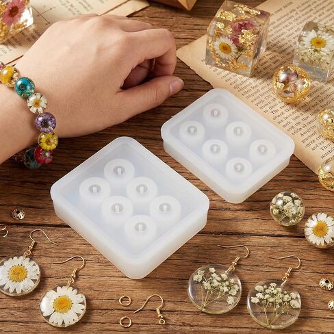 2 Pcs Resin Bead Molds with Hole,6 Cavity Round Beads Mold with 1 Silicone Measuring Cup Rosary Bead Mold for Jewelry Making Epoxy Bracelet Molds Polymer Clay Craft Decoration Supplies in Kuwait