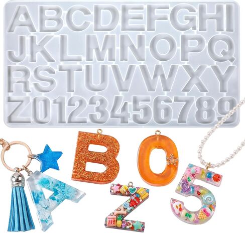 Thinp Resin Letter Molds, 0-9 Number Resin Molds 26 Alphabets Mold for Epoxy Resins Large Resins Keychain Mold SiliconeMold with Hole for DIY Keychain Jewelry Pendant Gift Making in Kuwait