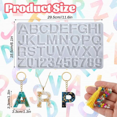 Thinp Resin Letter Molds, 0-9 Number Resin Molds 26 Alphabets Mold for Epoxy Resins Large Resins Keychain Mold SiliconeMold with Hole for DIY Keychain Jewelry Pendant Gift Making in Kuwait