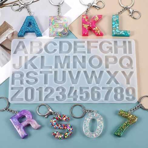 Thinp Resin Letter Molds, 0-9 Number Resin Molds 26 Alphabets Mold for Epoxy Resins Large Resins Keychain Mold SiliconeMold with Hole for DIY Keychain Jewelry Pendant Gift Making in Kuwait