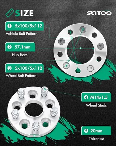 SCITOO 4 pcs 5LUG 20mm Wheel Spacers Adapters 5x100 to 5x112 with 14x1.5 Studs 57.1CB Compatible with for S4 1993-2008 for Tiguan 2009-2017 for 5000 1979-1988 Wheel spacers in Kuwait