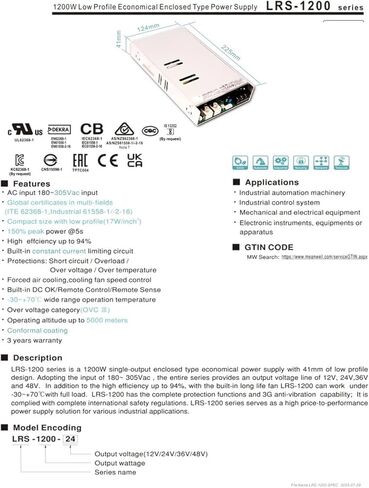 LRS-1200 Switching Power Supply 12/24/36/48V 1200W LRS-1200-12 LRS-1200-24 LRS-1200-36(LRS-1200-36) in Kuwait