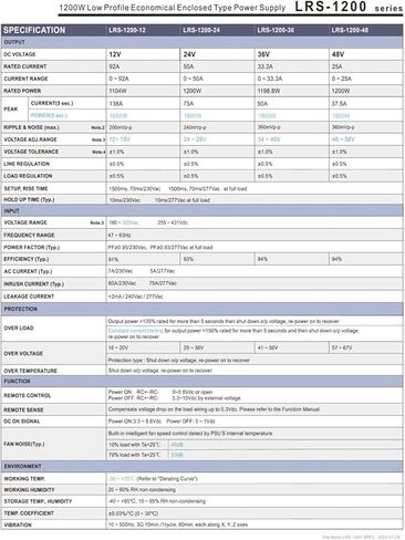 LRS-1200 Switching Power Supply 12/24/36/48V 1200W LRS-1200-12 LRS-1200-24 LRS-1200-36(LRS-1200-36) in Kuwait
