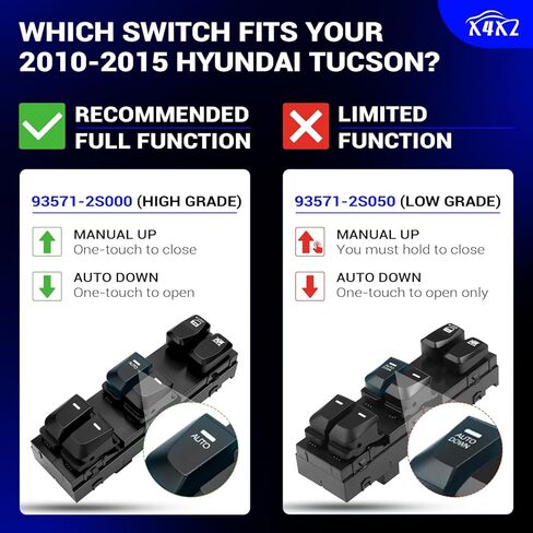 93571-2S000 Front Left Driver Side Power Window Door Lock Switch with Auto Up & Down for 2010-2015 Hyundai Tucson 2.0L 2.4L with Auto Up&Down Windows Replaces# 935712S000 in Kuwait