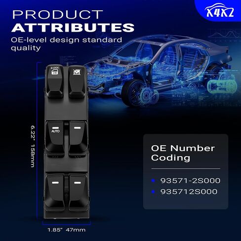 93571-2S000 Front Left Driver Side Power Window Door Lock Switch with Auto Up & Down for 2010-2015 Hyundai Tucson 2.0L 2.4L with Auto Up&Down Windows Replaces# 935712S000 in Kuwait