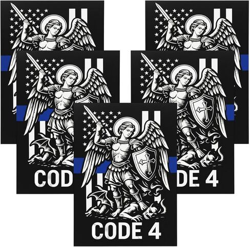 ملصق Code 4 St Michael رفيع باللون الأزرق، ملصق من الفينيل لدعم إنفاذ القانون رئيس الملائكة مايكل، ملصق فينيل لدعم الشرطة العلم الأمريكي المتعثر لنافذة السيارة والشاحنة والكمبيوتر المحمول (5 قطع) in Kuwait